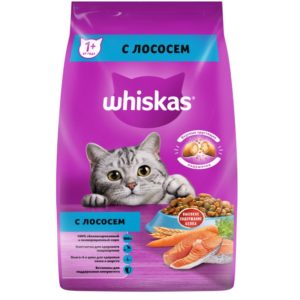 Сухой полнорационный корм WHISKAS для взрослых кошек «Вкусные подушечки с нежным паштетом. Аппетитный обед с лососем», 1.9 кг