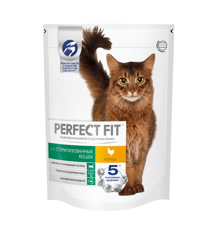 Сухой полнорационный корм PERFECT FIT для стерилизованных кошек, с курицей, 650 г