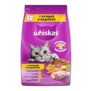 Сухой полнорационный корм WHISKAS для взрослых кошек «Вкусные подушечки с нежным паштетом. Аппетитное ассорти с курицей и индейкой», 1.9 кг