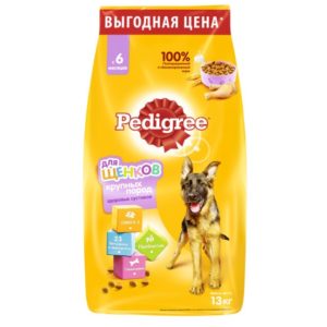 Сухой полнорационный корм PEDIGREE для щенков крупных пород от 6 месяцев, с курицей, 13 кг