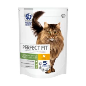Cухой полнорационный корм PERFECT FIT для стерилизованных кошек старше 7 лет, с курицей, 650 г