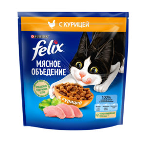 Сухой корм Felix Мясное объедение для взрослых кошек, с курицей 1,3 кг