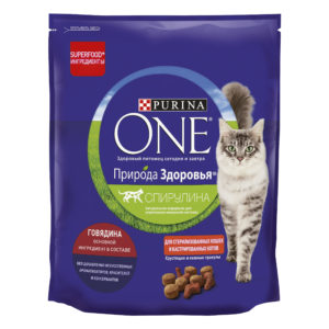 Сухой корм Purina ONE Природа Здоровья для стерилизованных кошек и кастрированных котов, с высоким содержанием говядины 680 г