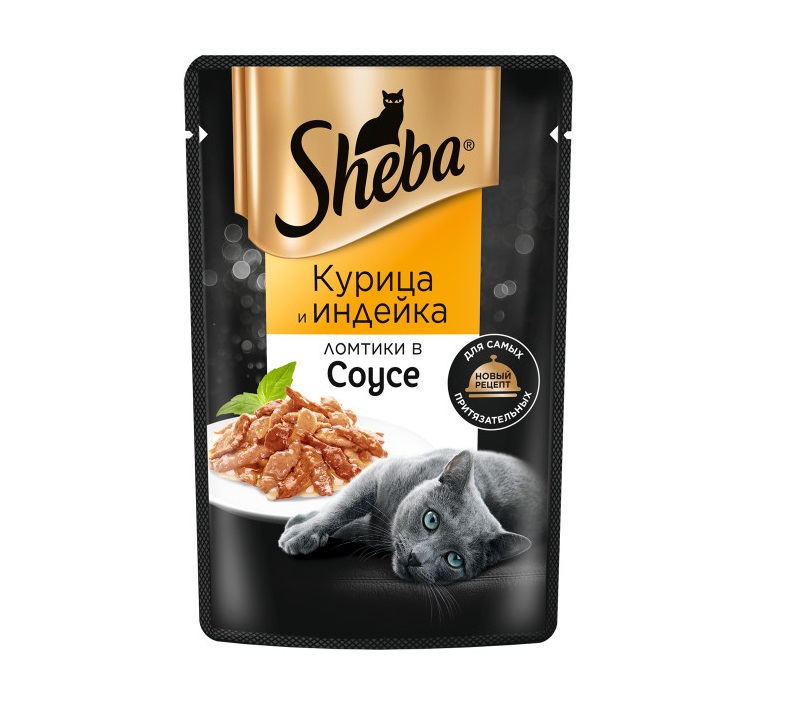 Влажный корм для кошек Sheba Ломтики в соусе с курицей и индейкой, 75 г