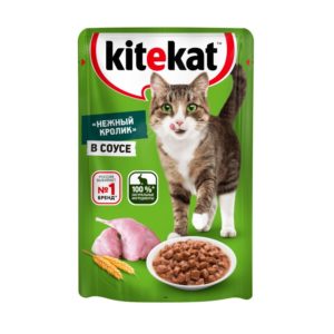 Влажный полнорационный корм KITEKAT для взрослых кошек со вкусом кролика в соусе «Нежный кролик», 85 г