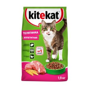 Сухой полнорационный корм KITEKAT для взрослых кошек «Телятинка Аппетитная», 1.9 кг