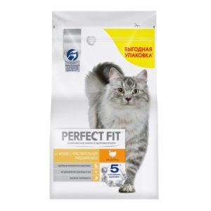 Сухой полнорационный корм PERFECT FIT для взрослых кошек с чувствительным пищеварением, с индейкой, 2.5 кг