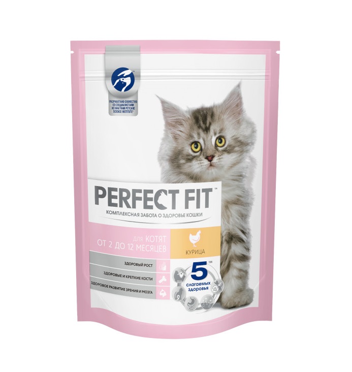 Cухой полнорационный корм PERFECT FIT для котят от 2 до 12 месяцев, с курицей, 190 г