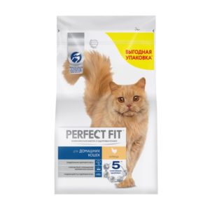 Cухой полнорационный корм PERFECT FIT для живущих в помещении взрослых кошек, с курицей, 2.5 кг