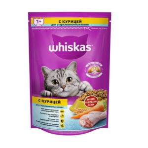 Сухой корм WHISKAS для стерилизованных кошек, с курицей и вкусными подушечками, 350 г