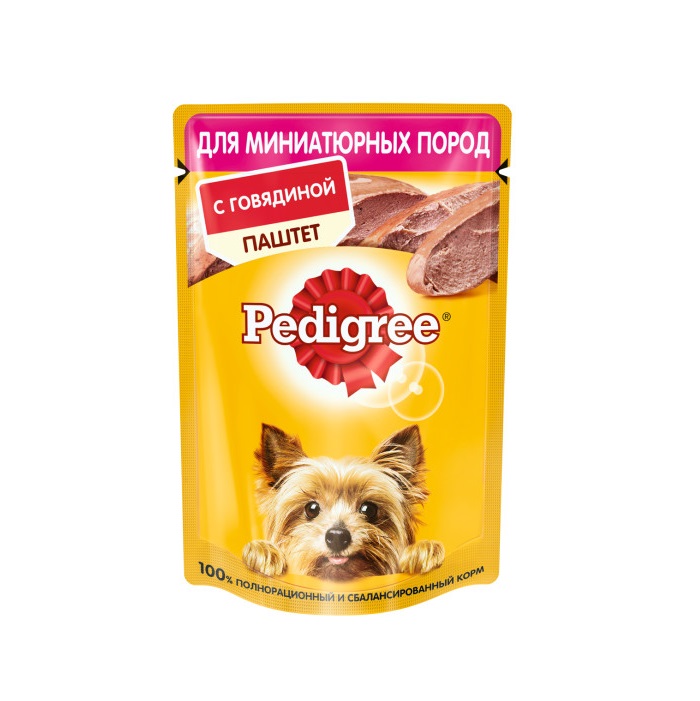Влажный корм PEDIGREE для миниатюрных собак, паштет с говядиной, 80 г