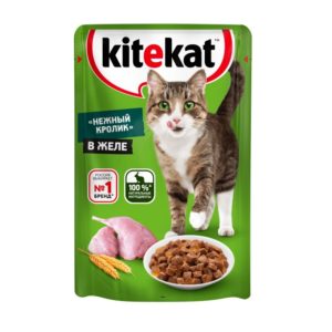 Влажный полнорационный корм KITEKAT для взрослых кошек со вкусом кролика в желе «Нежный кролик», 85 г