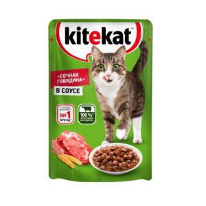 Влажный полнорационный корм KITEKAT для взрослых кошек со вкусом говядины в соусе «Сочная говядина», 85 г