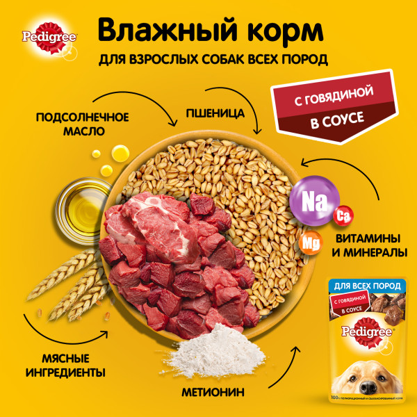 Влажный корм PEDIGREE для собак, говядина в соусе, 85 г