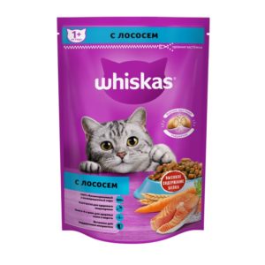 Сухой полнорационный корм WHISKAS для взрослых кошек «Вкусные подушечки с нежным паштетом. Аппетитный обед с лососем», 350 г