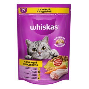 Сухой полнорационный корм WHISKAS для кошек старше 7-ми лет «Вкусные подушечки с нежным паштетом. Аппетитное ассорти с курицей и индейкой», 350 г