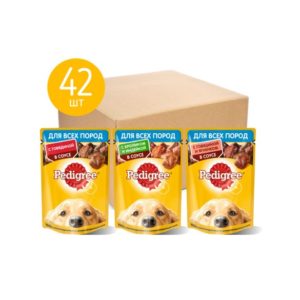 Набор влажных кормов PEDIGREE, для взрослых собак, три вкуса, 42шт х 85г