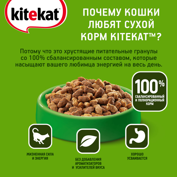 Сухой полнорационный корм KITEKAT для взрослых кошек «Улов Рыбака», 1.9 кг