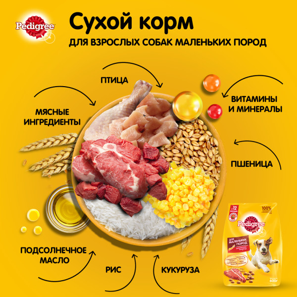 Сухой корм PEDIGREE для собак маленьких пород, с говядиной, 13 кг