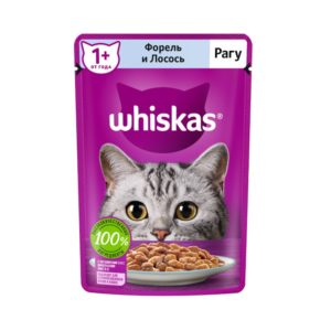 Влажный полнорационный корм WHISKAS для взрослых кошек, рагу с форелью и лососем, 75 г