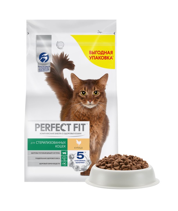 Сухой полнорационный корм PERFECT FIT для стерилизованных кошек, с курицей, 2.5 кг