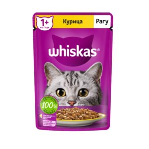 Влажный полнорационный корм WHISKAS для взрослых кошек, рагу с курицей, 75 г