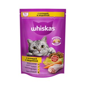 Сухой полнорационный корм WHISKAS® для взрослых кошек «Вкусные подушечки с нежным паштетом. Аппетитное ассорти с курицей и индейкой», 350 г