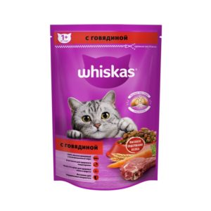 Сухой полнорационный корм WHISKAS для взрослых кошек «Вкусные подушечки с нежным паштетом. Аппетитный обед с говядиной», 350 г