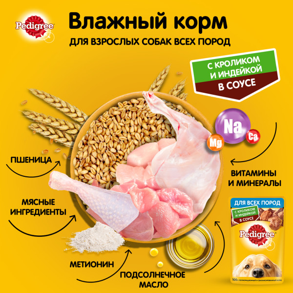 Влажный корм PEDIGREE для собак, кролик и индейка в соусе, 85 г