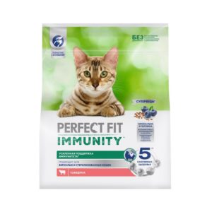 Сухой корм Perfect Fit Immunity для иммунитета кошек говядина, семена льна, голубика 1.1 кг