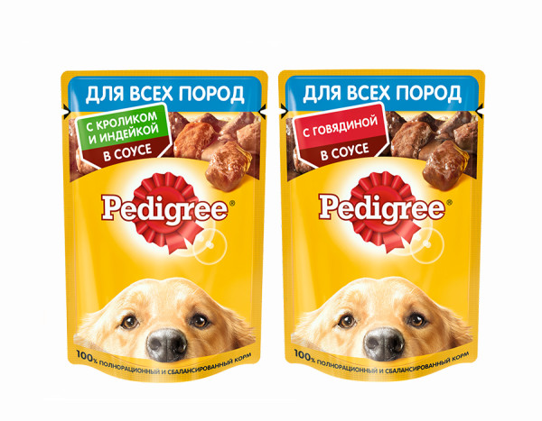 Набор влажных кормов PEDIGREE для взрослых собак, два вкуса, 42шт х 85г