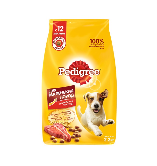 Набор кормов для собак PEDIGREE сухой для маленьких пород 2,2кг и влажный рацион 21шт х 85г
