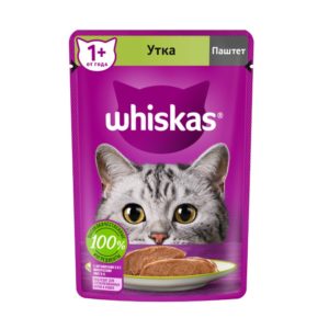 Влажный полнорационный корм WHISKAS для взрослых кошек, паштет с уткой, 75 г