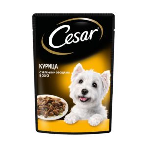 Влажный корм Cesar для взрослых собак, с курицей и зелеными овощами в соусе, 85 г