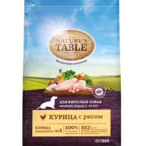 Сухой корм для взрослых собак мелких пород Nature’s Table Курица с рисом, 500 г