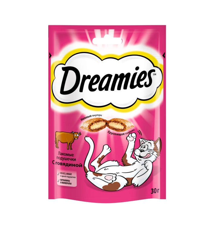 Лакомство для кошек Dreamies подушечки с говядиной, 30 г