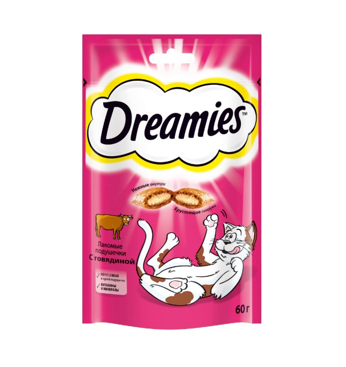 Лакомство для кошек Dreamies подушечки с говядиной, 60 г