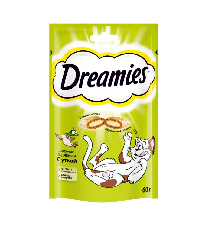 Лакомство для кошек Dreamies подушечки с уткой, 60 г