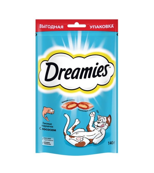 Лакомство Dreamies для взрослых кошек, с лососем, 140 г