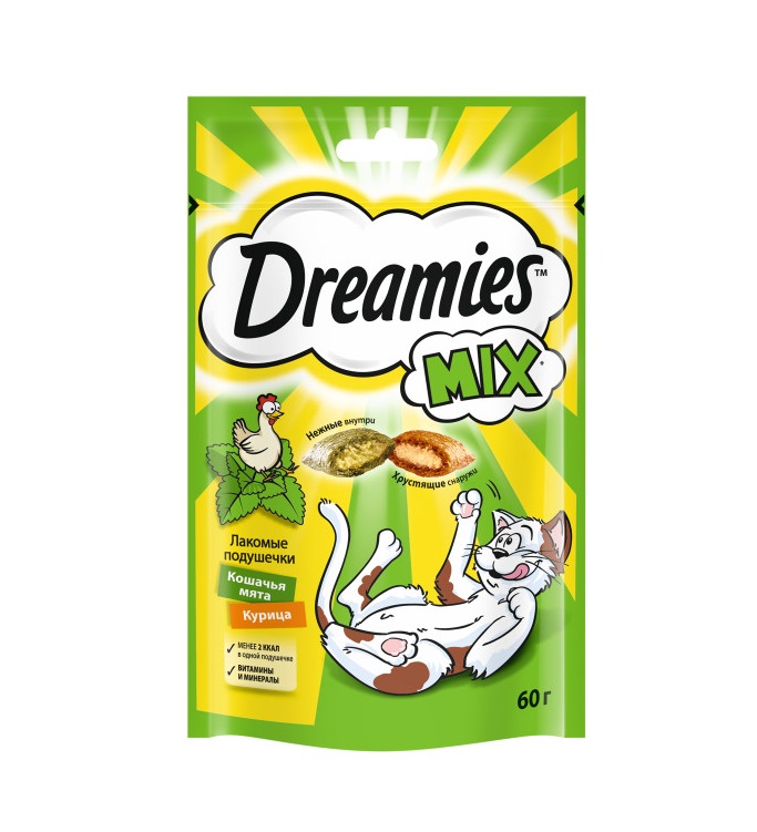 Лакомство Dreamies MIX для взрослых кошек, с мятой и курицей, 60 г
