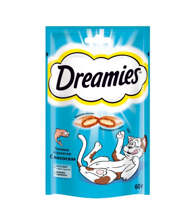 Лакомство для кошек Dreamies подушечки с лососем, 60 г