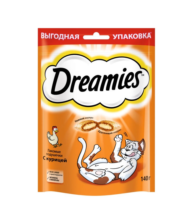 Лакомство для кошек Dreamies подушечки с курицей, 140 г
