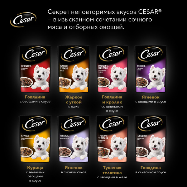 Влажный корм Cesar для взрослых собак, жаркое с уткой в желе, 85 г