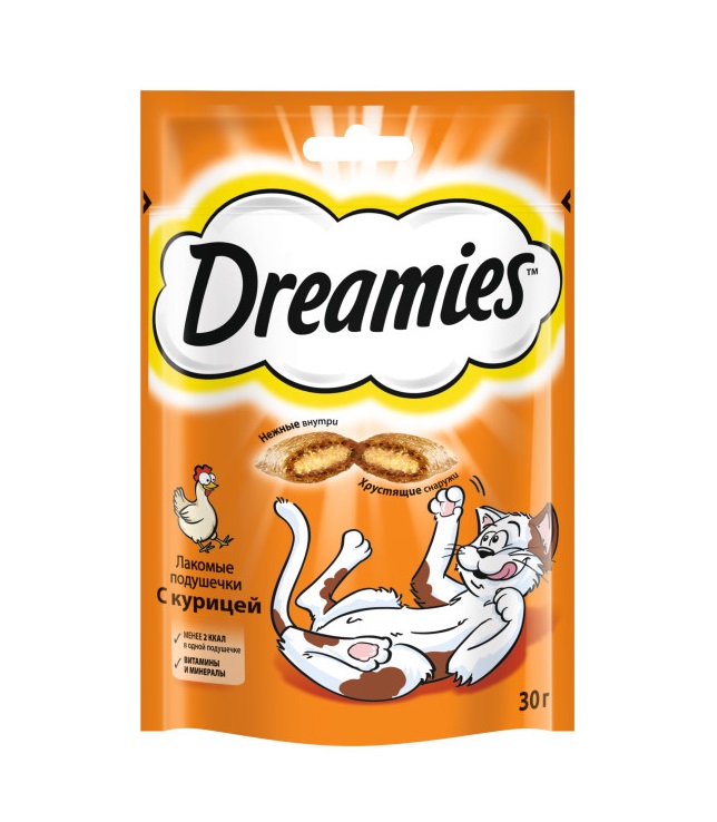 Лакомство для кошек Dreamies подушечки с курицей, 30 г