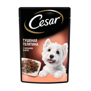 Влажный корм Cesar для взрослых собак, с тушеной телятиной и овощами в желе, 85 г