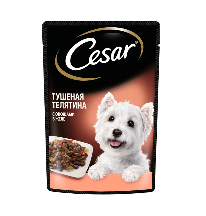 Влажный корм Cesar для взрослых собак, с тушеной телятиной и овощами в желе, 85 г