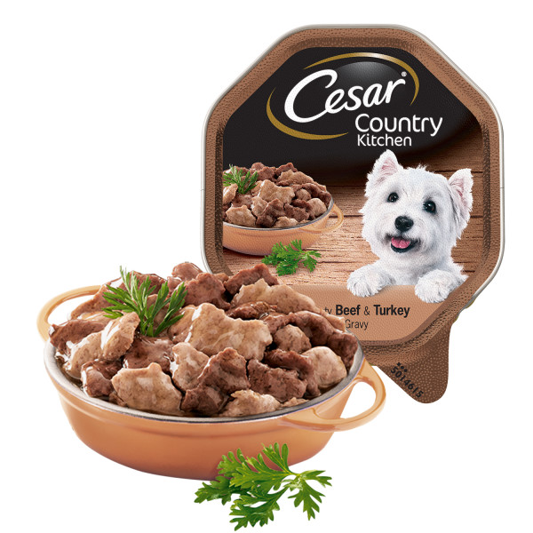 Cesar «Фермерская Кухня» с аппетитной говядиной и индейкой в соусе, 150 г