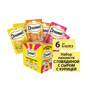 Набор лакомств для кошек DREAMIES: курица 2шт по 60г, говядина 2шт по 60г, сыр 2шт по 60г