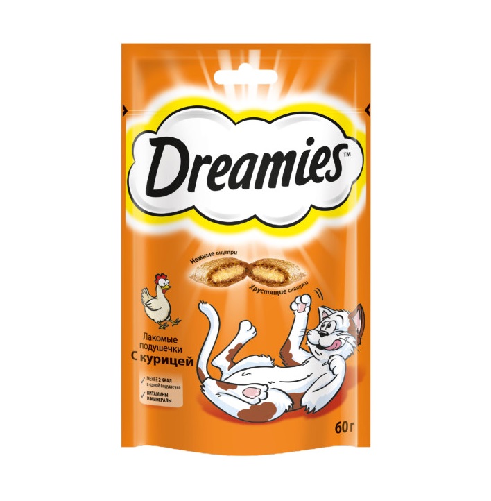 Лакомство для кошек Dreamies подушечки с курицей, 60 г