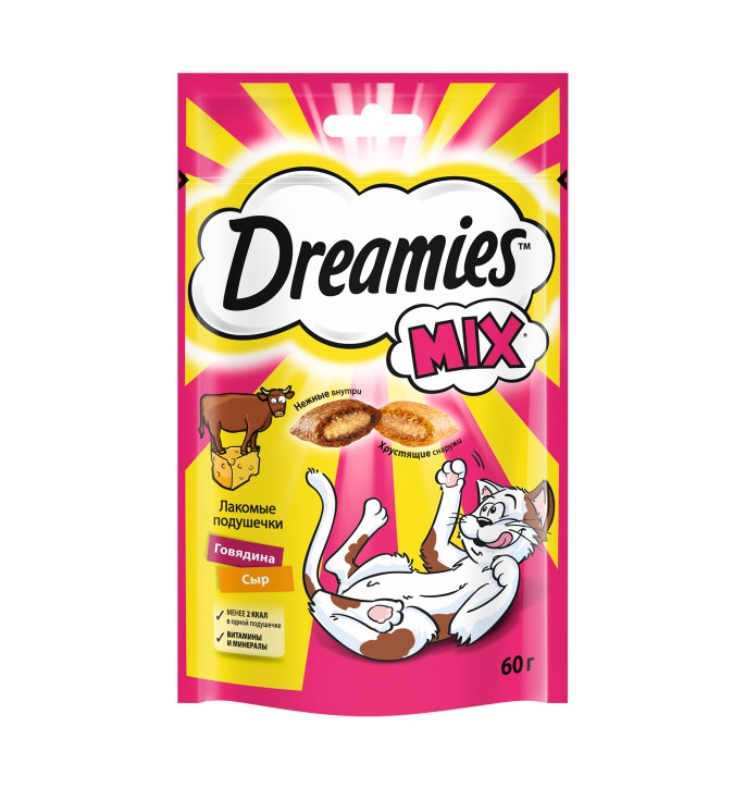 Лакомство Dreamies для взрослых кошек с говядиной и сыром «MIX (Микс) говядина, сыр», 60 г